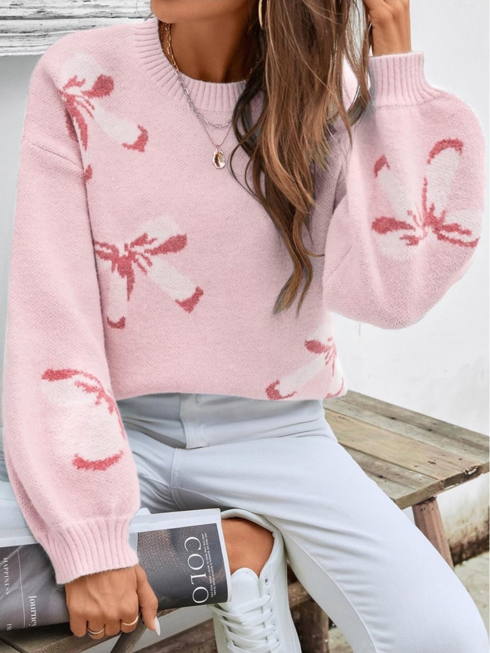 Women’s Pink Bow Crewneck Sweater